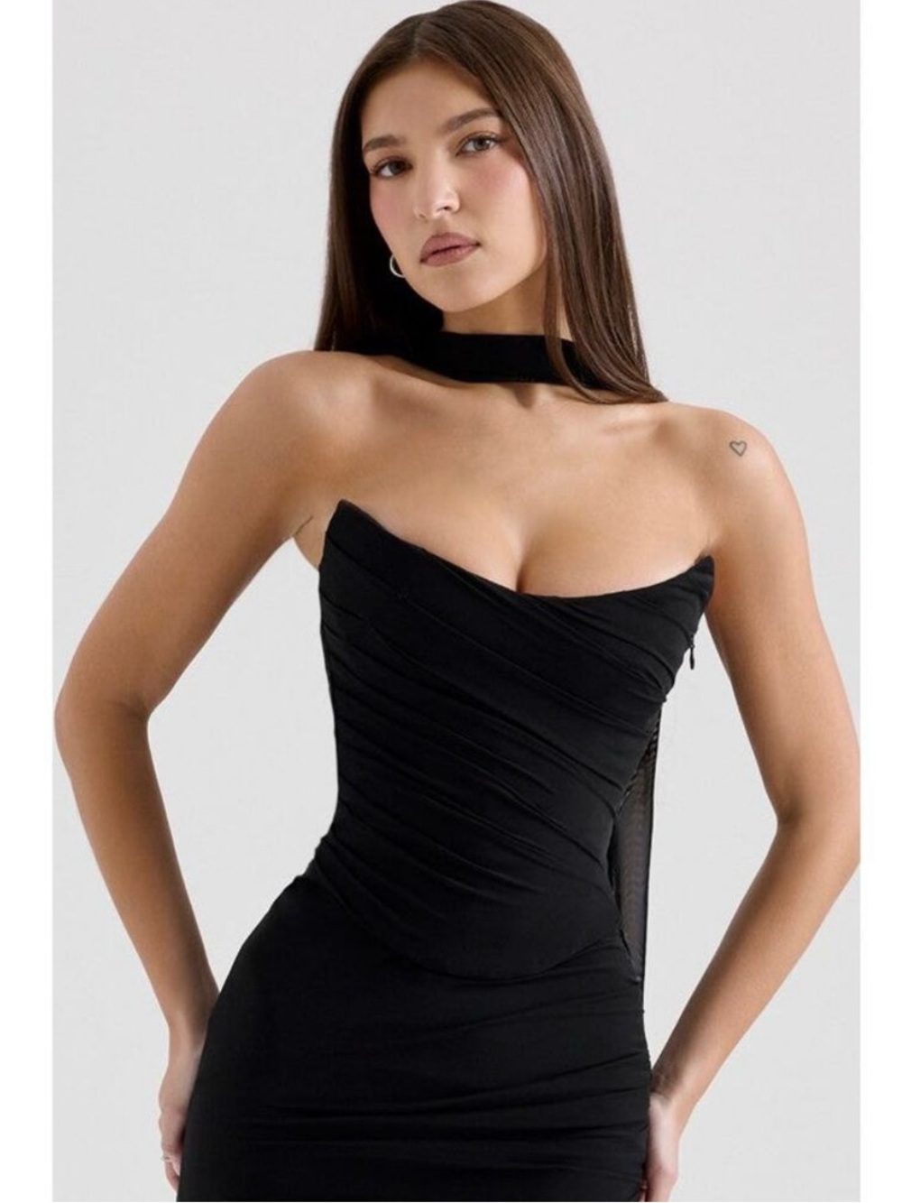HOUSE OF CB Black Hallie Strapless Corset Top Ruched Bodycon Mesh